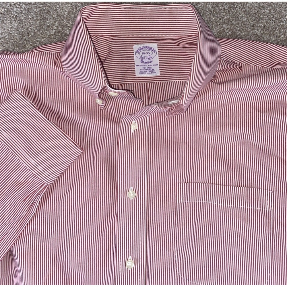 Brooks Brothers 16-35 Red Striped Dress Shirt Supima Cotton Mens XL Non Iron